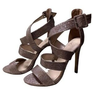 Heart in D Rose Gold‎ Glitter Heels Strappy Ankle Buckle Stiletto Women's 9